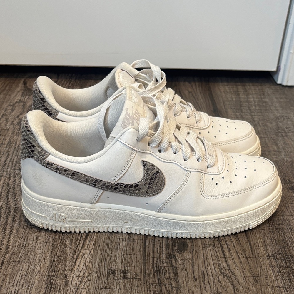 Nike White Air Force 1 with Gray Snake Swoosh
